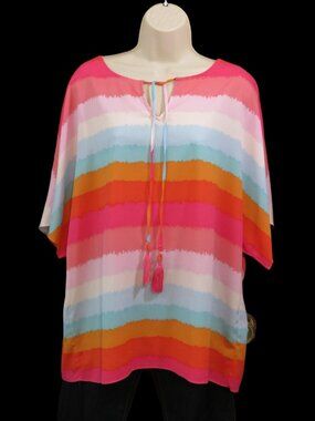 Belle by Kim Gravel (QVC) Sheer Top Striped Summer Colors Relaxed Fit Size Med